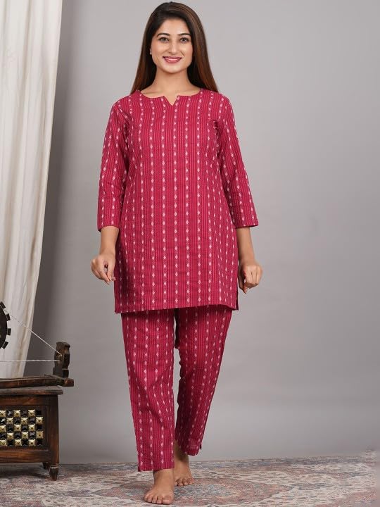 Printed Cotton Dress for Women – Night Suit with Round Neck